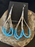 Handmade Liquid Silver Heishi Dangle Earrings | Blue Turquoise | Sterling Silver | 2" | 13049