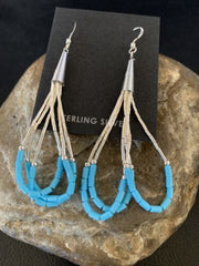 Handmade Liquid Silver Heishi Dangle Earrings | Blue Turquoise | Sterling Silver | 2" | 13049