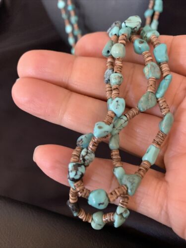 Native American Santo Domingo Shell Nugget Turquoise Necklace | 34" | 12001