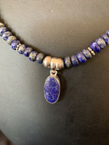 Native American Navajo Blue Lapis Pendant Necklace | Sterling Silver | Authentic Handmade | 12247 - Masha USA