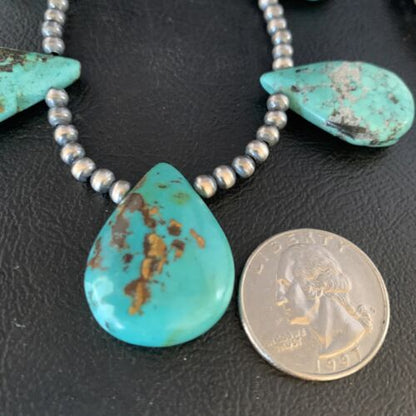 Teardrop Blue Turquoise Necklace | Navajo Pearls | Sterling Silver | 20" | 13963