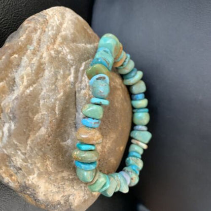Men's Women's Stretch Bracelet | Blue Green Turquoise Stone | 7" | 11823