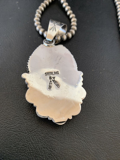 Navajo Pearls | Sterling Silver White Buffalo Turquoise Necklace Pendant 10943