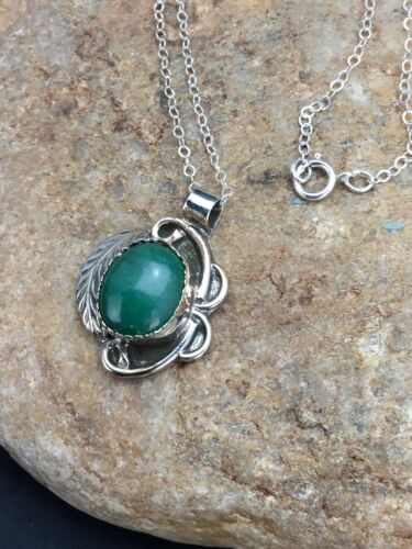 Navajo Green Malachite Pendant Necklace | Sterling Silver | 18" Chain | Authentic Native American Handmade | 2535