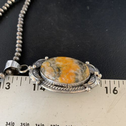 Navajo Bumblebee Jasper Pendant Necklace | Sterling Silver | Authentic Native American Handmade | 14200