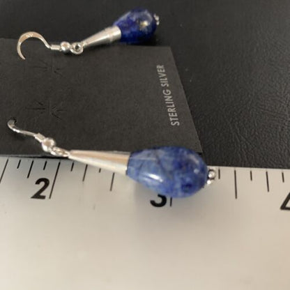 Navajo Lapis Lazuli Bead Dangle Earrings | Sterling Silver | 1" | Authentic Native American Handmade | 13330