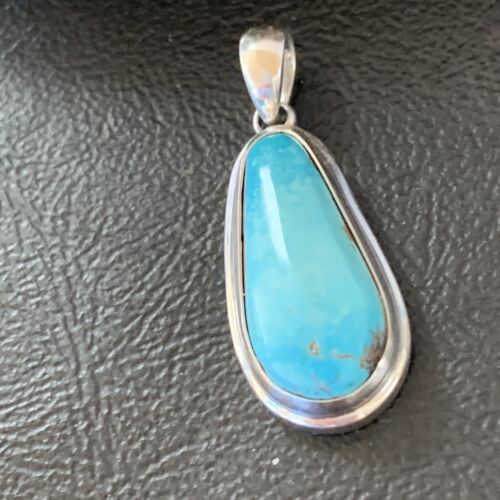 Navajo Blue Bisbee Turquoise Pendant | Sterling Silver | 1" | Authentic Native American Handmade | 1628