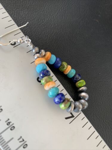 Navajo Multi-Color Lapis Spiny Turquoise Dangle Earrings | Sterling Silver | Authentic Native American Handmade | 12977