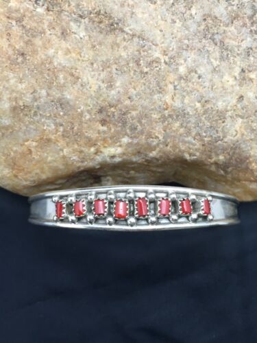 Native American Coral Petite Navajo Bracelet | Sterling Silver | Authentic Handmade | 4027