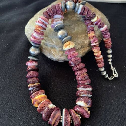 Navajo Pearls Purple Spiny Oyster Necklace Pendant | Sterling Silver | Authentic Native American | Graduated | 19" | 01522