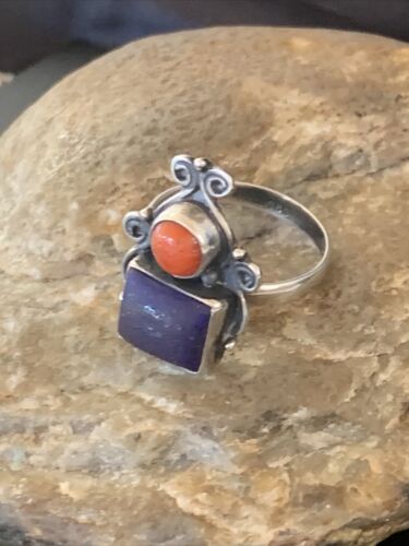 Navajo Sterling Silver Purple Sugilite Coral Ring | Authentic Native American Multi-Stone Jewelry | Sz 10 | 11524