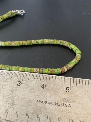 Navajo Green Gaspeite Heishi Necklace | 7mm | Sterling Silver | Authentic Native American Handmade | 20" | 01762
