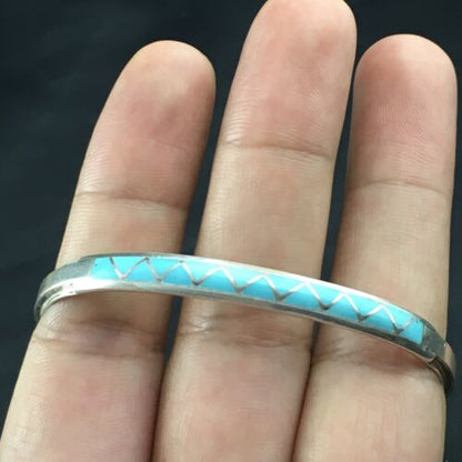 Native American Zuni Blue Faux Opal Inlay Cuff Bracelet | Sterling Silver | 10189