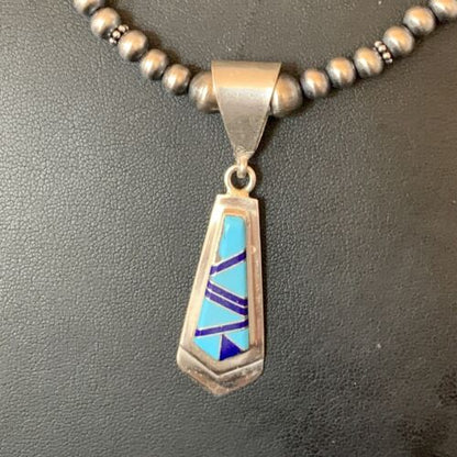 Men's Navajo Pearl Blue Lapis Turquoise Pendant Necklace | Sterling Silver | 21" | 12611