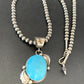 Women's Sterling Silver Blue Kingman Turquoise Necklace Pendant | Authentic Native American Handmade | 10898