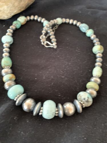 Sterling Silver Navajo Pearls Necklace | Dry Creek Turquoise Beads | Native American Handmade | 21" | 1386