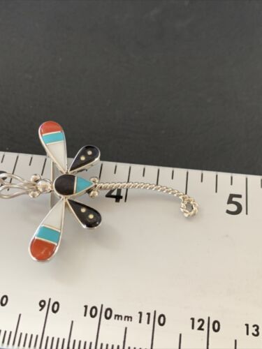 Zuni Turquoise Mother of Pearl Inlay Dragonfly Necklace Pin Pendant | Sterling Silver | 12327