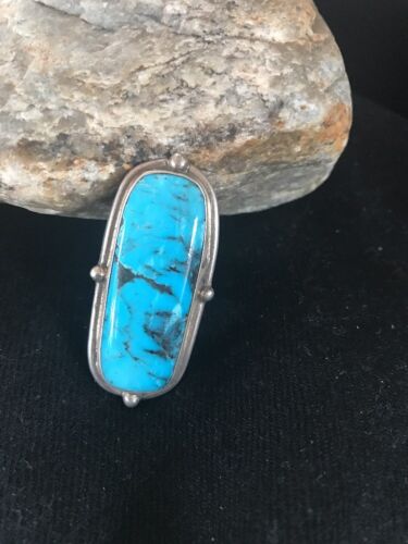 Navajo Blue Turquoise Ring | Sterling Silver | Adjustable | Authentic Native American Handmade | 10180