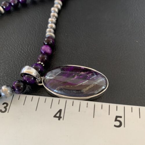 Navajo Pearls Purple Sugilite Onyx Necklace Pendant | Sterling Silver | Authentic Native American Handmade | 13392