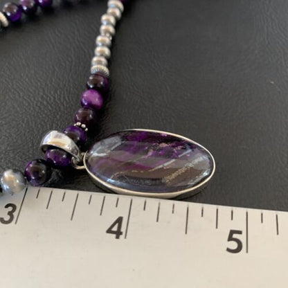 Navajo Pearls Purple Sugilite Onyx Necklace Pendant | Sterling Silver | Authentic Native American Handmade | 13392