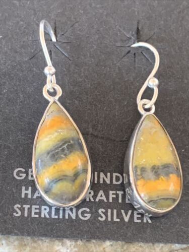 Native American Women's Navajo Bumblebee Jasper Earrings Set | Sterling Silver | Handmade | 1563