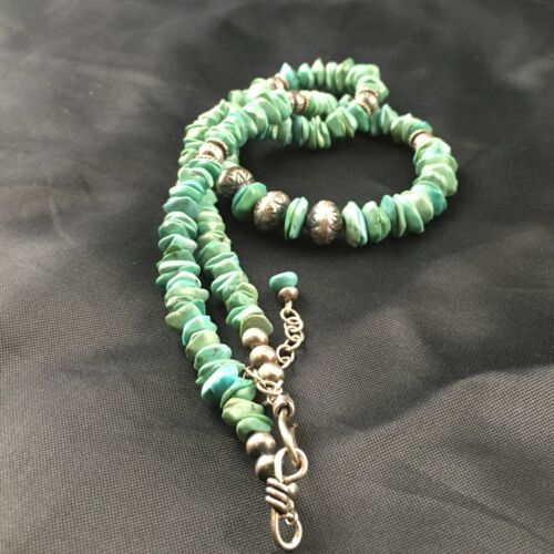 Men's Navajo Blue Green Turquoise Necklace | Sterling Silver | 19" | Authentic Native American Handmade | 10131
