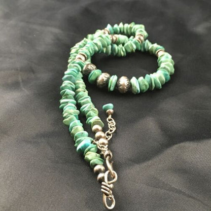 Men's Navajo Blue Green Turquoise Necklace | Sterling Silver | 19" | Authentic Native American Handmade | 10131