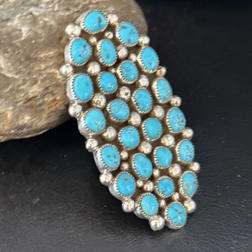 Navajo Kingman Turquoise Cluster Ring | Authentic Native American Sterling Silver | Multi-Stone | Sz 11 | 14454