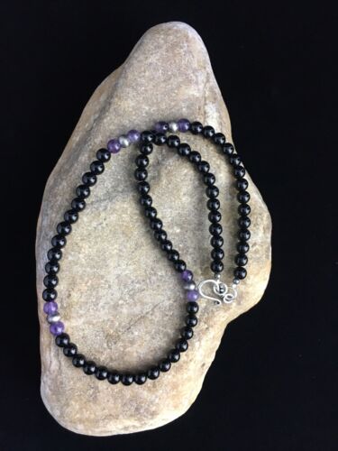 Navajo Black Onyx Necklace for Men | Sterling Silver | 18" | Authentic Native American Handmade | 10028 - Masha USA