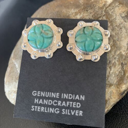 Native American Women's Green Turquoise Earrings | Sterling Silver | 13020 - Masha USA