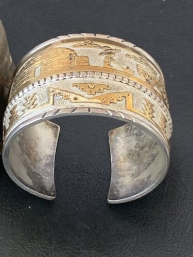 Navajo Pueblo Cuff Bracelet | Sterling Silver & Gold Filled | Authentic Native American Handmade | 1579
