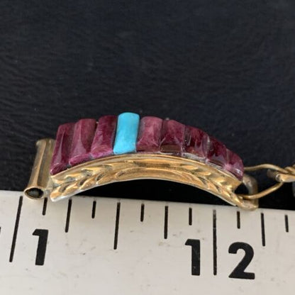 Navajo Turquoise Spiny Oyster Inlay Watch Tips | Sterling Silver & Gold-Filled | Authentic Native American Jewelry | 13727