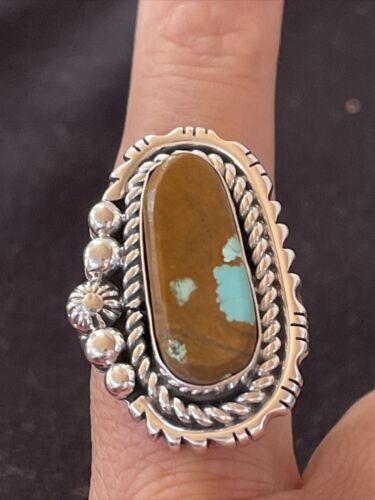 Native American Navajo Sterling Silver #8 Turquoise Ring | Sz 10.5 | 1133