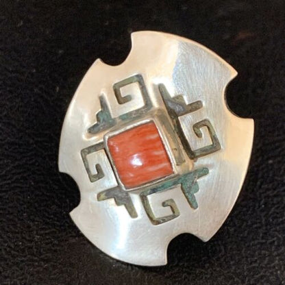 Native American Orange Spiny Oyster Navajo Ring | Sterling Silver | Sz 8 | 13717