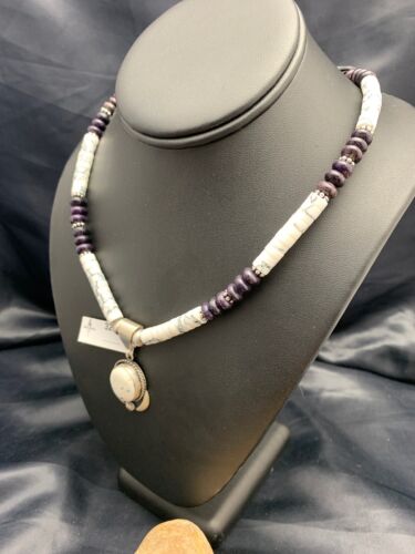 Navajo Purple Sugilite Howlite Bead Necklace | Sterling Silver | 22" | Authentic Native American Handmade | 3224