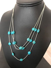 Turquoise Liquid Heishi 3 Strand Necklace | Graduated Sterling Tube | Authentic Native American Handmade | 3695