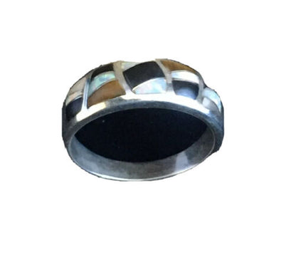 Navajo Sterling Silver Opal, Black Onyx & Tigers Eye Inlay Ring | Sz 11 | Authentic Native American Handmade | 01602