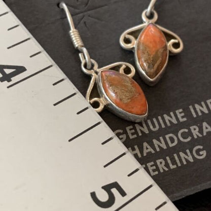 Navajo Orange Spiny Oyster Earrings | Sterling Silver | Authentic Native American Handmade | 12830 - Masha USA