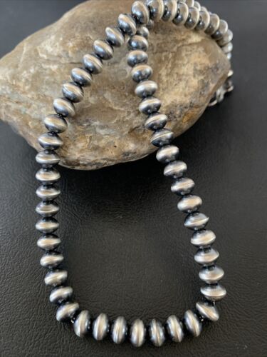 Navajo Pearl Rondelle Necklace | Sterling Silver Beads | Handmade | 17" | 2156