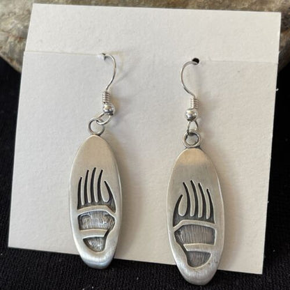 Native American Bearpaw Dangle Earrings | Hopi Sterling Silver Handmade | 01506
