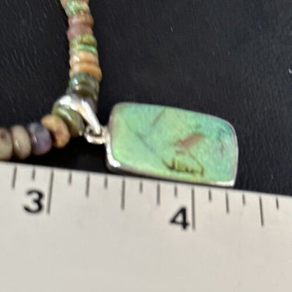 Southwestern Women's Green Opal Pendant Necklace | Sterling Silver | 17" | 14423