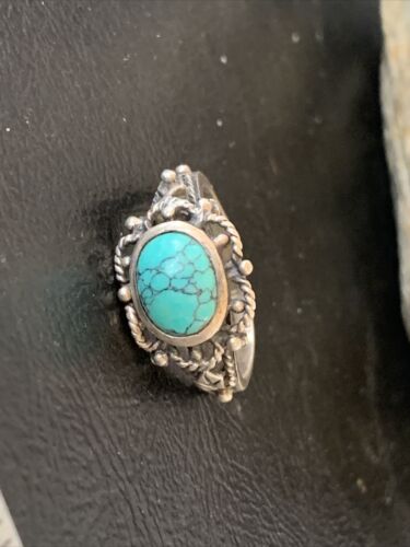 Southwestern Old Pawn Navajo Blue Turquoise Ring | Sterling Silver | Sz 8 | 10778