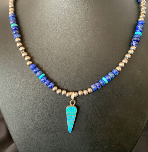 Men's Navajo Pendant | Blue Lapis Turquoise Opal Sterling Necklace 22" | 13385