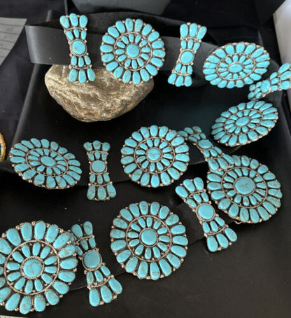 Navajo Blue Turquoise Concho Belt | Sterling Silver | Authentic Native American Handmade | 14539