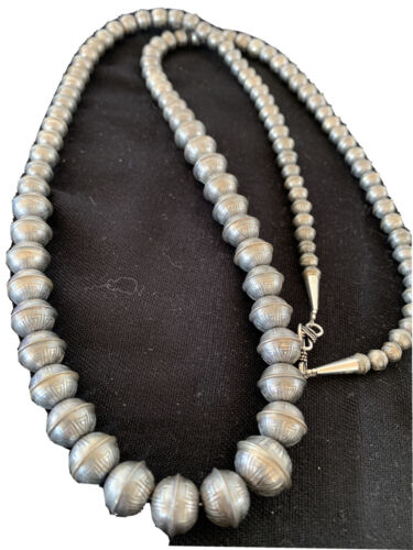 Navajo Pearls Sterling Silver Necklace | Hand-Stamped Bench Beads | 36" | Southwestern | 93336