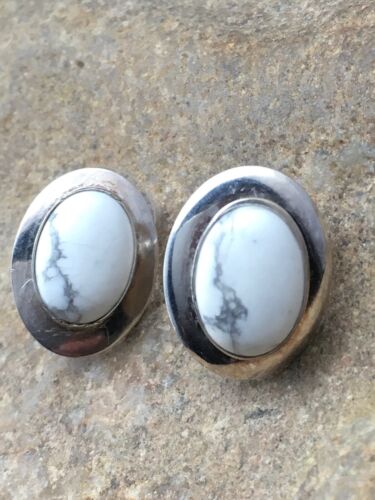 Navajo White Howlite Earrings | Sterling Silver | Authentic Native American Handmade | 0.75" | 4471