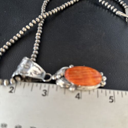 Navajo Pearls Red Spiny Oyster Necklace Pendant | Sterling Silver | Authentic Native American Handmade | 14724 - Masha USA