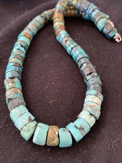 Native American Blue Green Turquoise Heishi Necklace | 9mm | Sterling Silver | 20" | 872