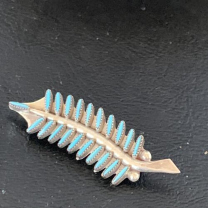 Native American  Blue Turquoise Pin Pendant | Needle Point | Zuni Handmade Sterling Silver | 12803