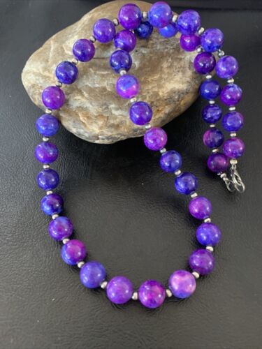 Navajo Pearls Purple Sugilite Bead Necklace | Sterling Silver | Authentic Native American Handmade | 20" | 11805